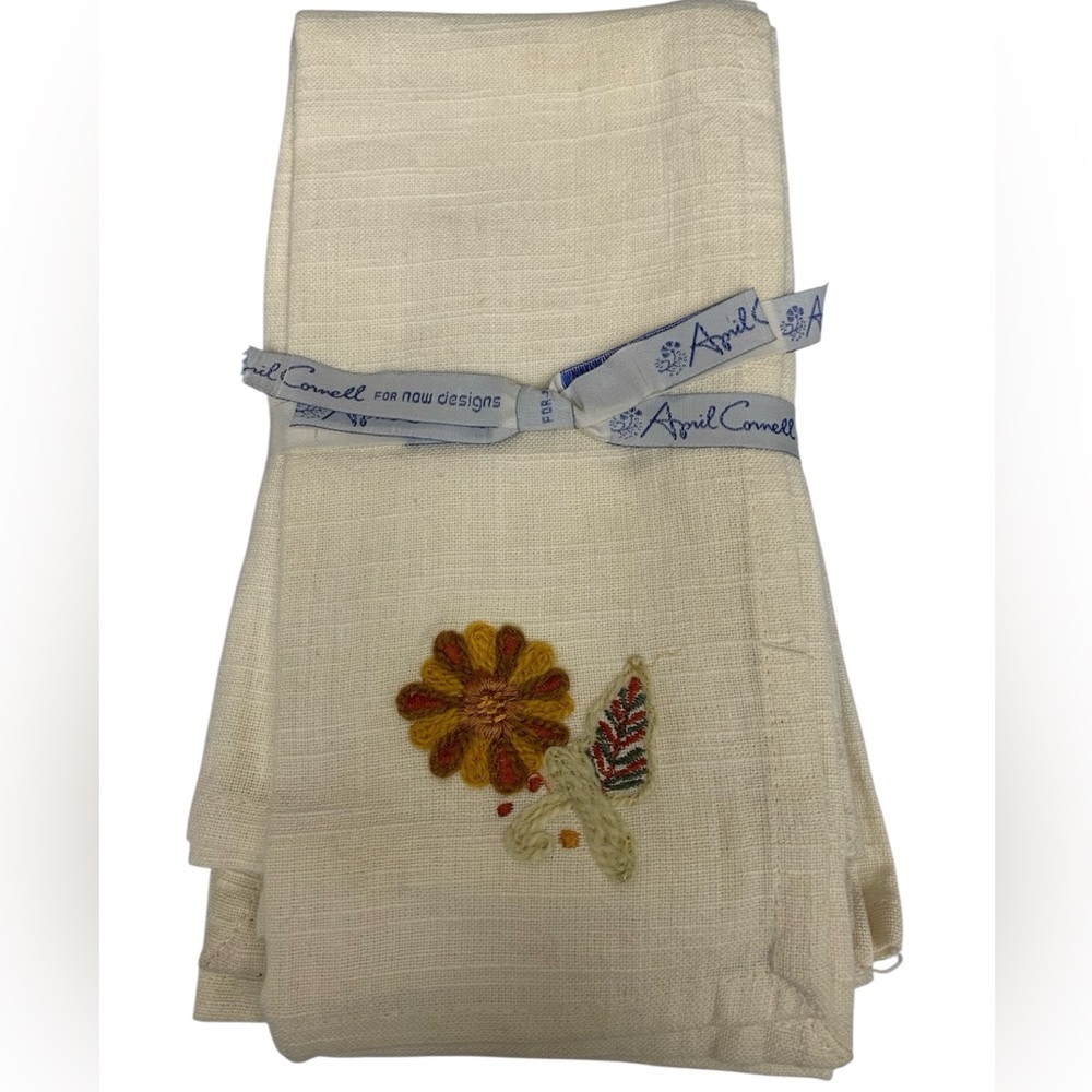 April Cornell Tea Towels Napkins 20x20 Trellis Embroidery Cream Vintage Set of 4